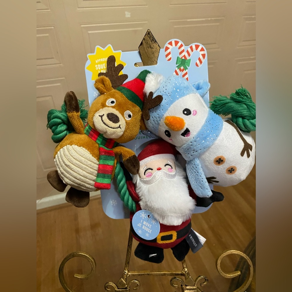 Fringe  Santa’s  Shop Set Of 3 Little Toys With Squeaker Santa,Snowman And Deer